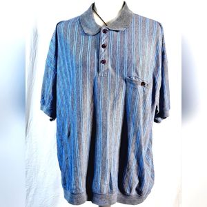 David Taylor Mens Polo XXL(50-52)Grey with Blue Pinstripes